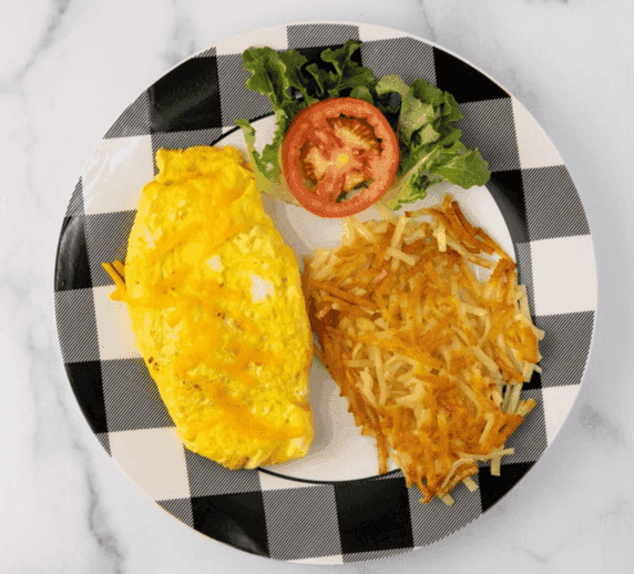 Zion Delight cheese omelette with hash browns — breakfast Atlanta soul food